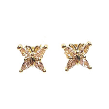 Pink Cubic Zirconia Butterfly Sterling Silver 925 Stud Earrings Gold Plate NWOT