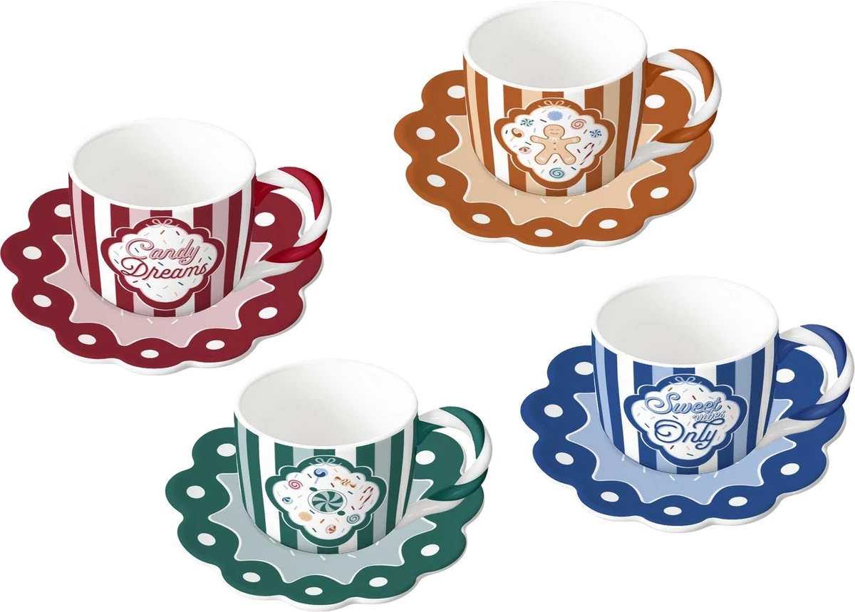 Bialetti Candyland Set 4 Espresso Tassen m. Untertassen Porzellan 80ml NCANDY003