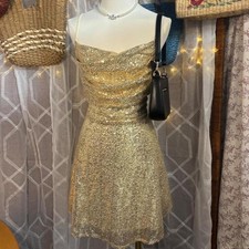 Gold Sequin Lace Up Back Mini Dress Party Cocktail NYE XL Bachelorette Birthday