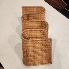 Mid-Century Modern Italian Made Rattan Wicker Curvy Magazine Wall Rack Holder