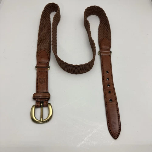 Ceinture Christian Dior cuir et stretch tissé marron 38 218944 excellent état