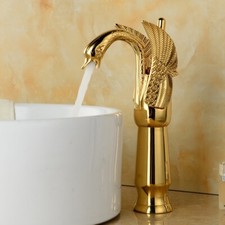 High Polished Gold Brass Swan Style Bathroom Basin Mixer Tap Faucet snf179