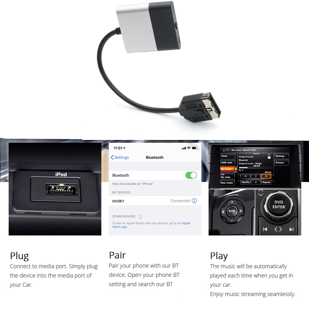 Range Rover Jaguar 30 pin Interface Bluetooth AUX Music Receiver
