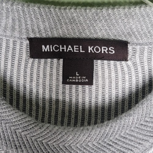 Michael Kors Mens Sweater Large Gray Crew Neck Pullover Logo Ribbed Minimalist - Picture 3 of 8