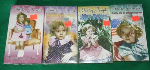 4 Vintage Shirley Temple VHS Tapes, War Baby, Pardon my Pues, and 2 more NIB