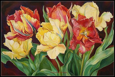 Red and Yellow Parrot Tulips 1 - Chart Counted Cross Stitch Patterns Needleworks