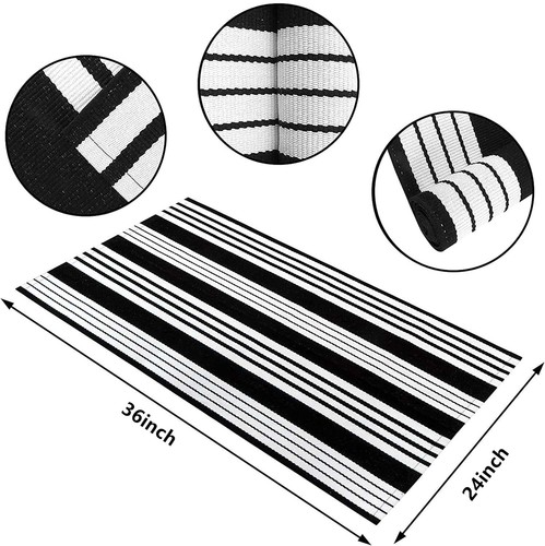 Black and White Door Mat Outdoor Rug 24'' x 35'' Front Porch Rug Washable Ent... - Picture 2 of 9