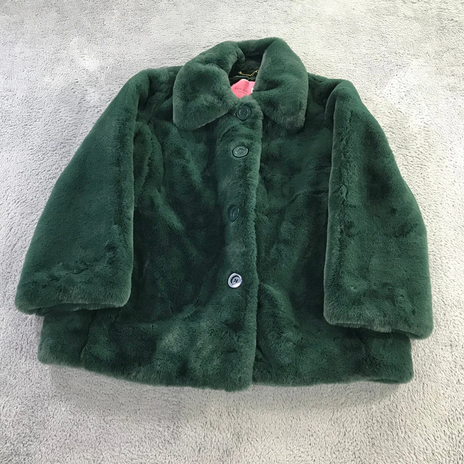 Giacca donna Kate Spade extra large verde peluche pelliccia sintetica giacca cappotto nuova