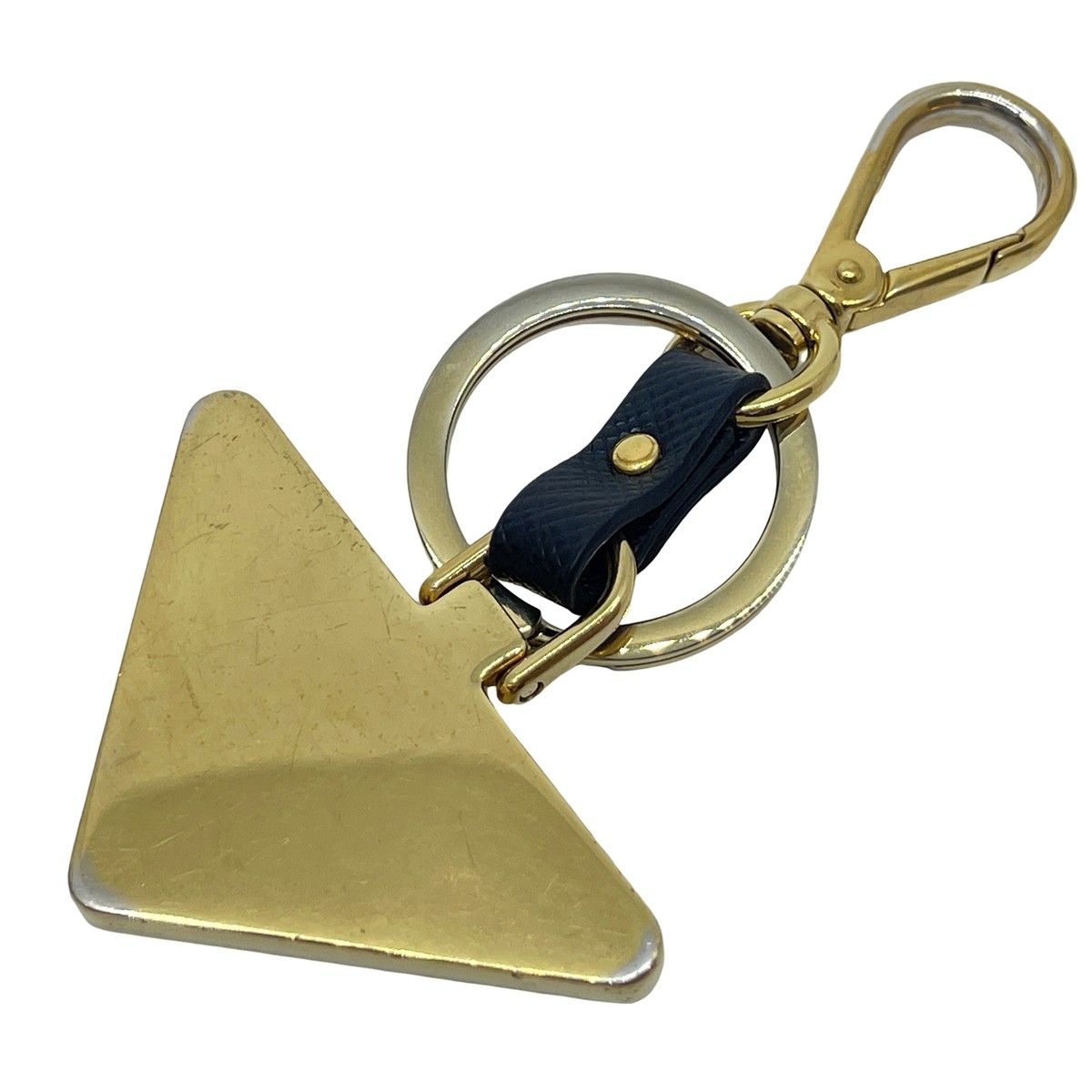 Authentic PRADA Triangle Key Holder Black Metallic #36634963
