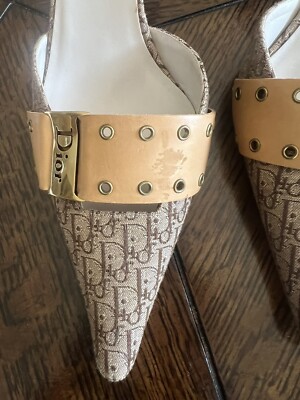 CHRISTIAN DIOR SHOES MULE DIOR LOGO GOLD BUCKLE SZ 41 DUST CHRISTIAN DIOR SHOES MULE DIOR LOGO GOLD BUCKLE SZ 41 DUST