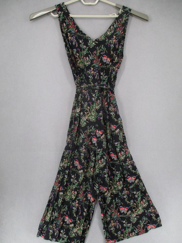 Princess Highway Jumpsuit Womens 14 Black Green Tie Belted Floral Boho Wide