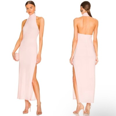 Norma Kamali x REVOLVE Halter Turtle Side Slit Gown in Blush | eBay