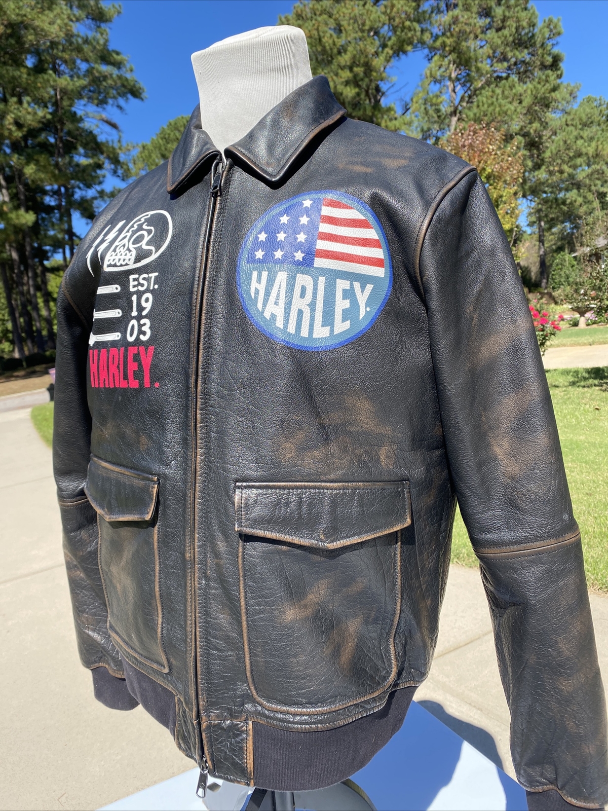 HarleyDavidson Men ARCHER Brown Leather Bomber Jacke… Gem