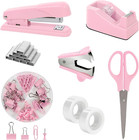 Pink Office Desk Accessories, Pink Office Supplies, Stapler, Tape Dispenser, Sci