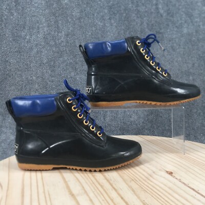 Sporto Waterproof Duck Boots Mens 8 Black Rubber Lace Up Round Toe Ankle Top