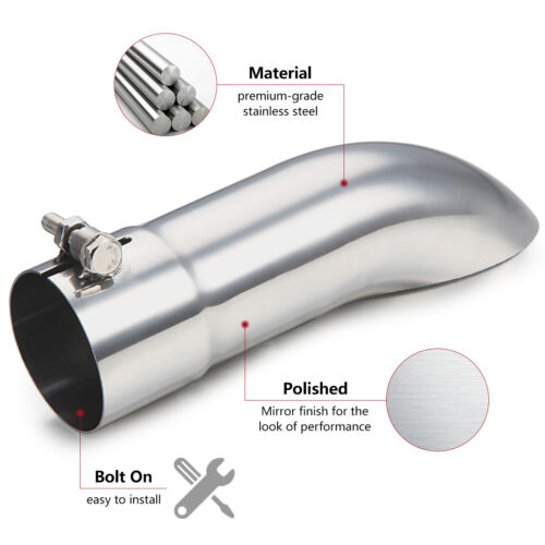 Stainless Steel Turn Down Exhaust Tip 2.5" Inlet/Outlet Angle Cut Tailpipe - Foto 3 di 5