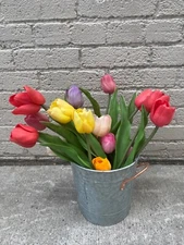 Vintage Artificial Tulip Plastic Flowers With Vase Country Style
