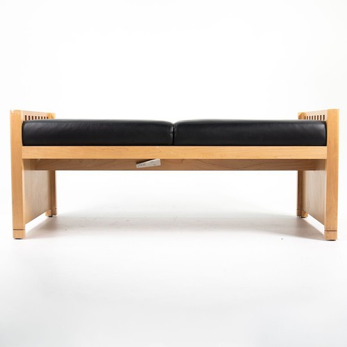 1995 Brian Kane Metropolitan Furniture 2-Seat Mission Bench Maple Black Leather - Picture 9 of 12