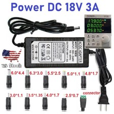 Tested 18V 3A AC Adapter DC Power Supply Charger Cord 5.5x2.1mm with 10 DC Plug