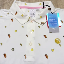 PUMA ARNOLD PALMER Mens L LARGE POLO SHIRT LEMONS COCKTAIL ICED TEA AP CLOUDSPUN