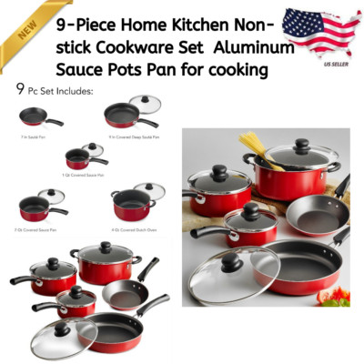 9 Piece Cookware Set Nonstick Aluminum Frying Pots Pans Home Kitchen Cooking 9 Piece Cookware Set Nonstick Aluminum Frying Pots Pans Home Kitchen Cooking