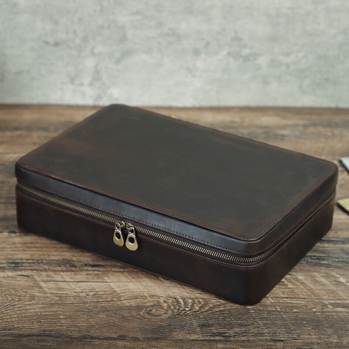 12 Slots Genuine Leather Watch Box Display Case Watches Storage Organizer Holder - Picture 2 of 12