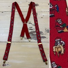 MERRY CHRISTMAS - Vtg Red Elastic Stretch Adjustable Santa Claus Clip Suspenders