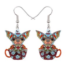 Acrylic Floral Chihuahua Dog Earrings Drop Dangle Fashion Novelty Pets Jewelry