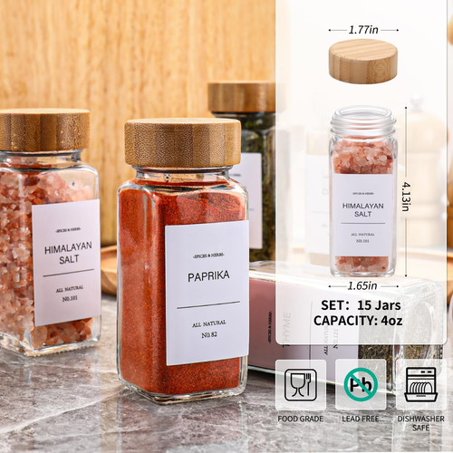 DIMBRAH Spice Jars with Label 24Pcs,Seasoning Containers,Glass Spice Jars with B - Picture 2 of 12