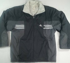 Adidas 90's Vintage Reversible Jacket Size M Black Grey 3 stripe 100 Polyester