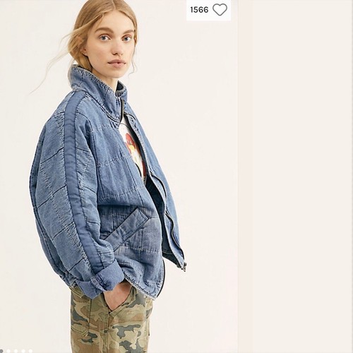 Free People Dolman Quilted Denim Jacket - Blue - L
