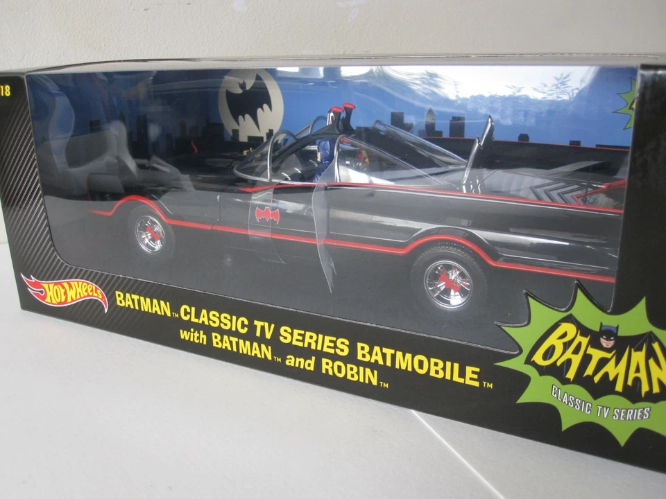 Hot Wheels 1.18 scale rare classic tv series Batmobile with Batman @ Robin (new) - Image 2 of 4