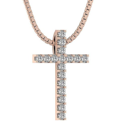 Collar colgante de cruz de diamante redondo I1 G 0,45 quilates oro rosa 0,85 pulgadas conjunto de clavijas - Imagen 3 de 5
