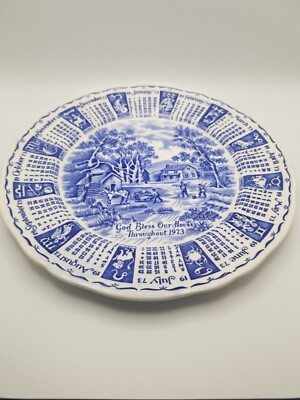 Alfred Meakin Staffordshire England Blue ''God Bless Our House'' Zodiac Signs 1973