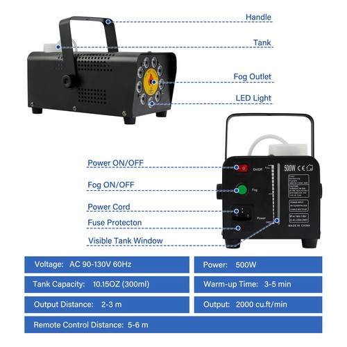 500W Smoke Fog Machine RGB Muti Color LED DJ Party Wedding Stage Light w/ Remote - Picture 8 of 12