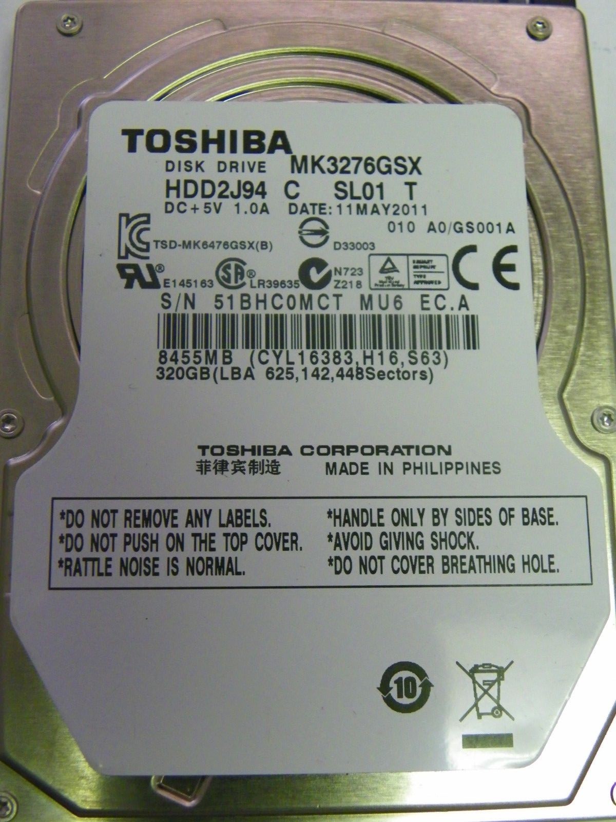 Hard Disk Toshiba MK3276GSX 320 GB - 2.5 Pollici, 5400 RPM, SATA, Per Interni - Foto 6