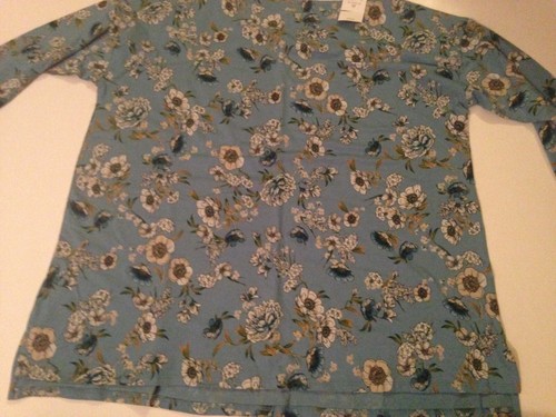 NEW NWT J.Jill Top Women Medium Blue Floral Luxe Supima Boatneck Tee Long Sleeve - Picture 9 of 10