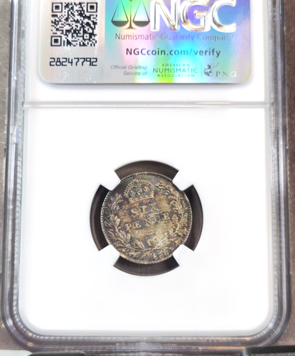 1898 GREAT BRITAIN SILVER 6 PENCE QUEEN VICTORIA NGC MS 64 RARE BEAUTIFUL COLOR - Picture 2 of 3
