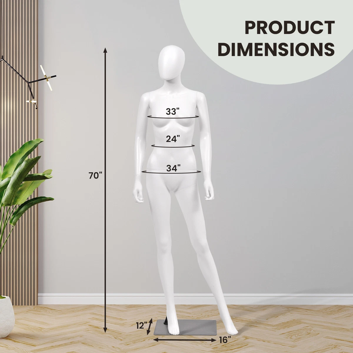 Costway 5.8 FT Female Mannequin Egghead Plastic Full Body Dress