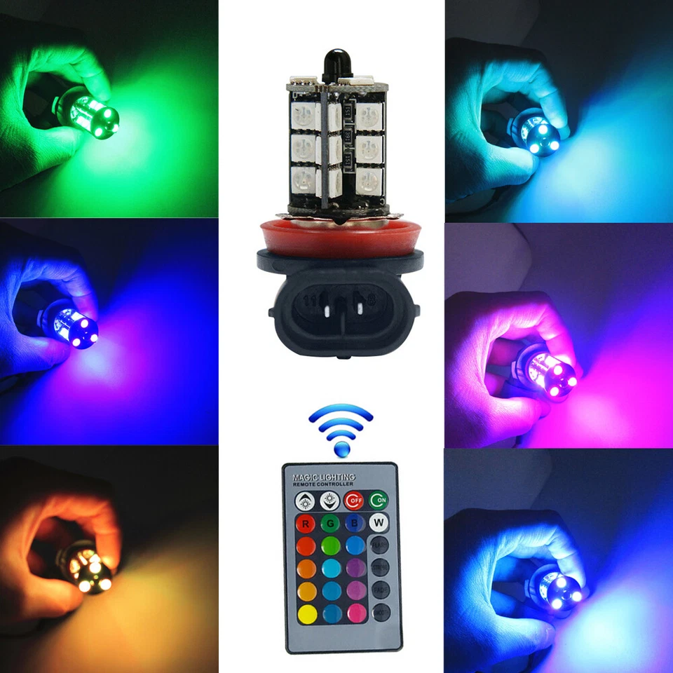 2pcs H8 H9 H11 RGB LED Fog Light Bulbs Colorful Changing Remote High Power Light - Image 4 of 4