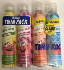Lot of 4 MR BUBBLE Foam Soap, BANANA, COTTON CANDY, CANDY APPLE, BLUE RASPBERRY