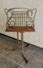 Antique Victorian Brass  Wood Lyre Music Stand magazine Sheet Rotating Holder