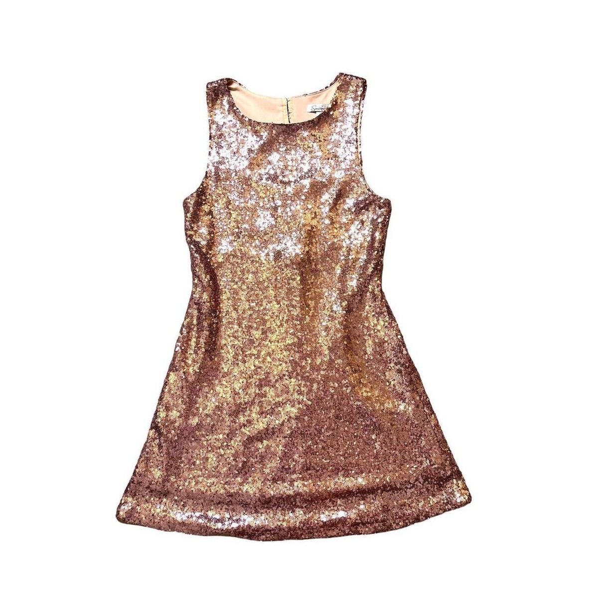 speechless womens sleeveless glitter slip dress Speechless Rose Gold SEQUIN DRESS Size 7 Peek A Boo Zip Fit Flare Slip Mob  Wife