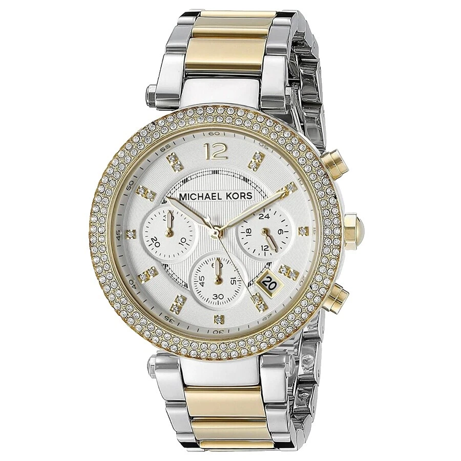 Caja de plata de plata Michael Kors Parker Relojes de pulsera