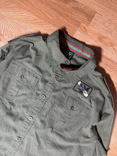 Avirex Button Up Shirt Men's Size XL Green Epaulets Patch Collared Pockets Nice - Picture 4 of 5