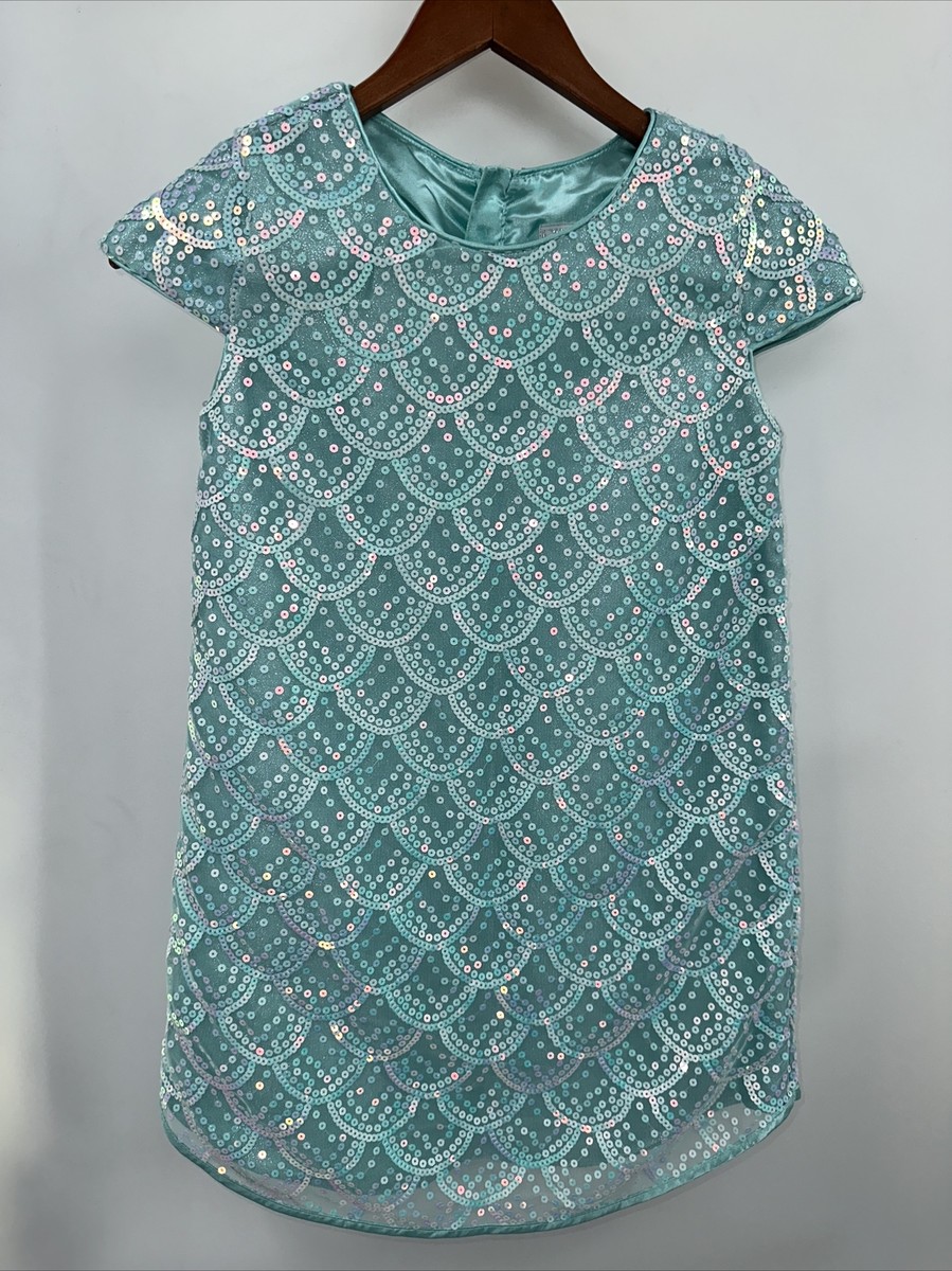 green fish scale dress Disney Princess Sequined Lined Rear Zip Size US 9/10 T90 summer dresses