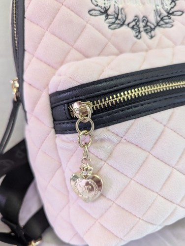 Juicy Couture Pink &Black Backpack Shoulder Bag Diamond Quilted Velvet 12"x9"x6" - Picture 8 of 20