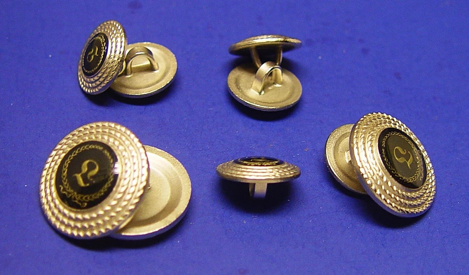 LEO replacement buttons 9 silver tone metal acrylic face black/gold background - Image 4 of 4