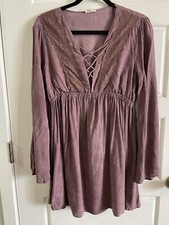 Hem&Thread Embroided Cross StrapsMaxiDress Womens PurpleLight Long Sleeve Size S