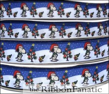 3yds 5/8" or 7/8" Cartoon Beagle Christmas Tree Grosgrain Ribbon